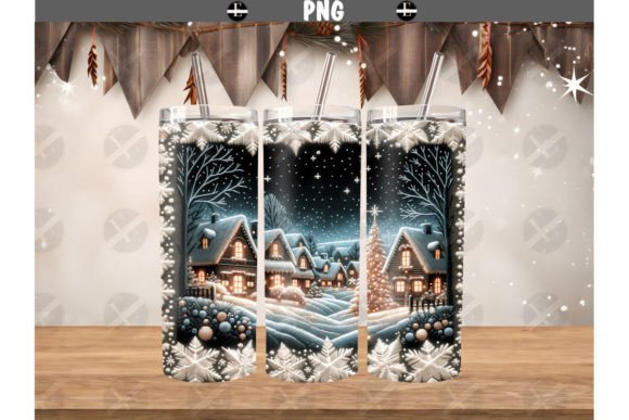 3D Christmas Tumbler Wraps Village PNG for Brand Illustrations