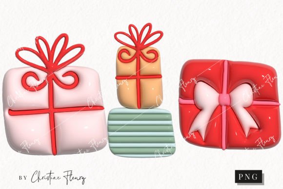3D Inflated Christmas Gifts Clipart for Illustrations
