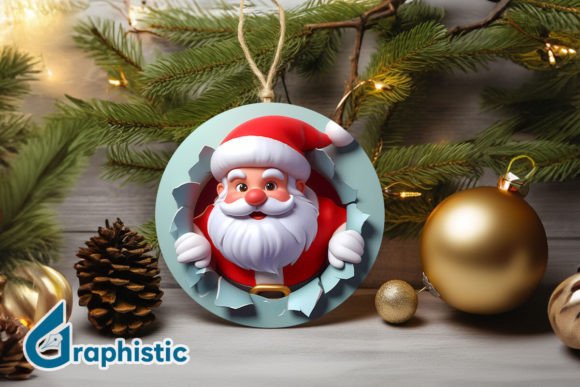 3D Santa Christmas Ornament Front 78: Premium Illustrations for Holiday Branding
