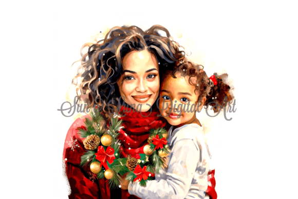 AfroLatina Mother Daughter Christmas Art for Illustrations