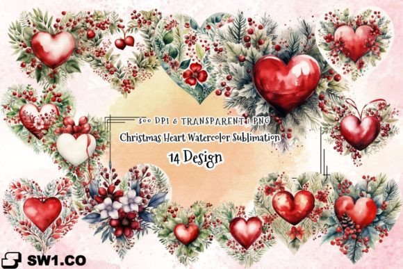 Christmas Heart Watercolor Sublimation for Illustrations