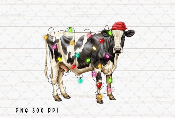 Christmas Lights Cow Sublimation PNG for Modern Illustrations