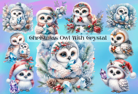 Christmas Owl with Crystal Clipart for Modern Illustrations