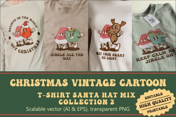 Christmas Santa Hat Mix Vintage Cartoon for Illustrations