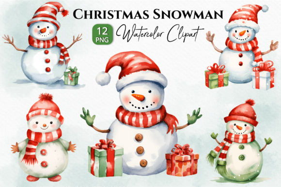 Christmas Snowman Watercolor Clipart PNG Review