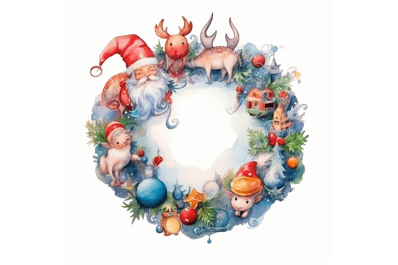 Colorful Christmas Wreath Sublimation: Festive Illustrations for Real Brands