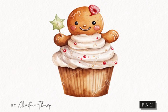 Cute Christmas Gingerbread Man Cupcake for Illustrations