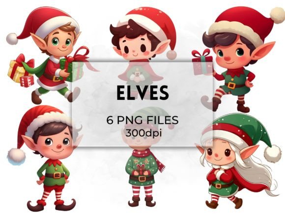 Cute Elves Christmas Clipart Pack for Seasonal Illustrations