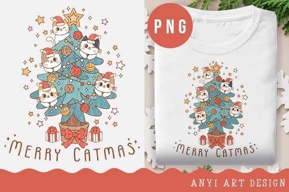 Funny Cat Christmas Tree Sublimation PNG Review for Illustrations