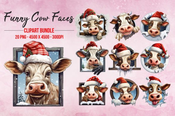 Funny Christmas Cow Peeking Face Clipart Review