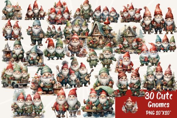 Magical Watercolor Christmas Gnomes for Modern Illustrations