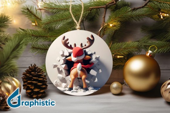 Reindeer 3D Christmas Ornament Back 39 for Modern Illustrations
