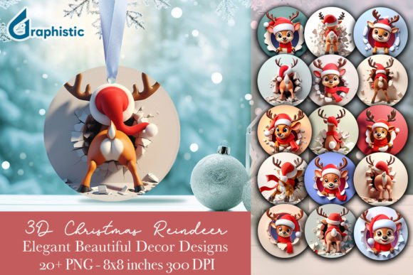 Reindeer Christmas Ornament PNG Bundle for Seasonal Illustrations