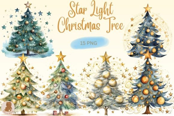 Star Light Christmas Tree Bundle: Festive Illustrations for Crafters
