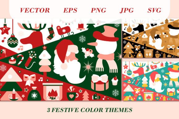 Three Christmas Cards: Seasonal Illustrations for Modern Publishing