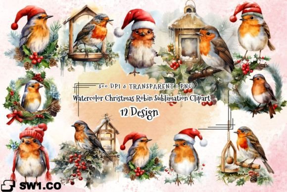 Watercolor Christmas Robin Sublimation for Modern Illustrations