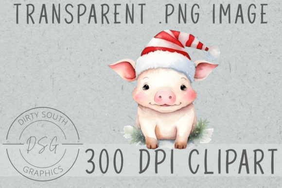 Watercolor Winter Christmas Pig in Illustrations for Crafts